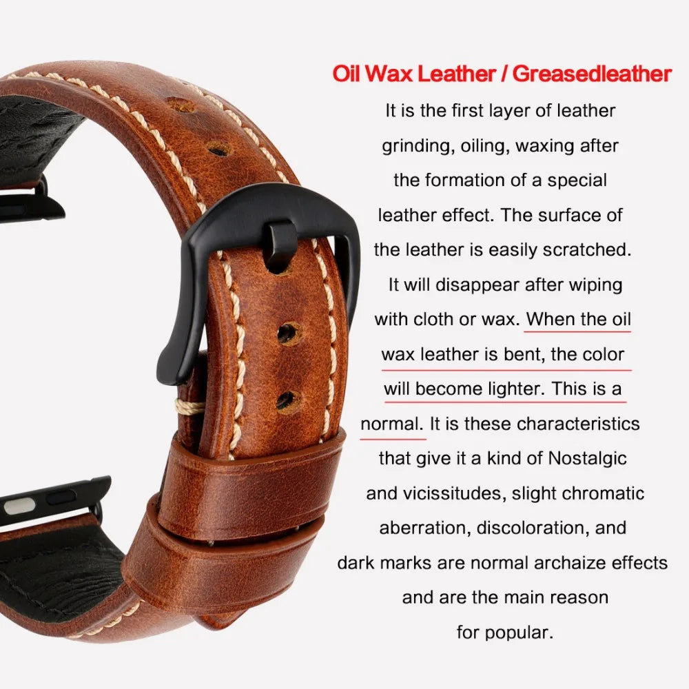 Vintage Bracelet Cow Leather Band For Apple Watch 45mm 44mm 40mm 41mm Series 9 8 7 6 SE 5 4 For iWatch Apple Watch Strap
