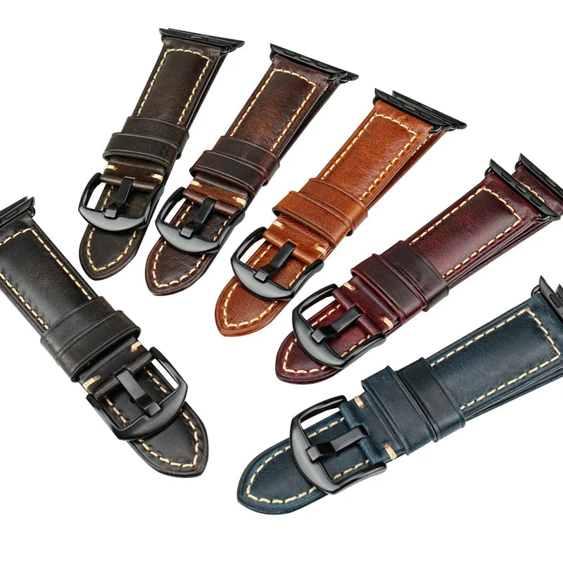 Vintage Bracelet Cow Leather Band For Apple Watch 45mm 44mm 40mm 41mm Series 9 8 7 6 SE 5 4 For iWatch Apple Watch Strap