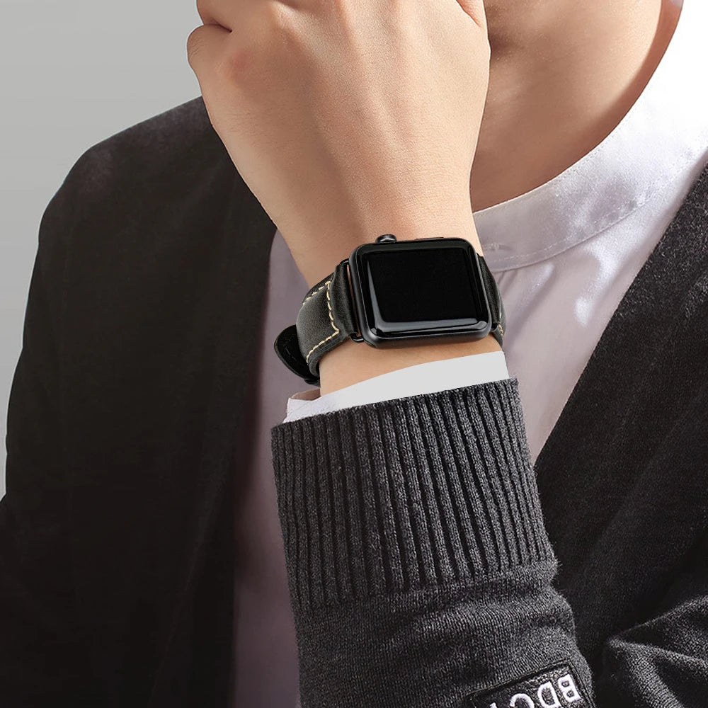 Vintage Bracelet Cow Leather Band For Apple Watch 45mm 44mm 40mm 41mm Series 9 8 7 6 SE 5 4 For iWatch Apple Watch Strap