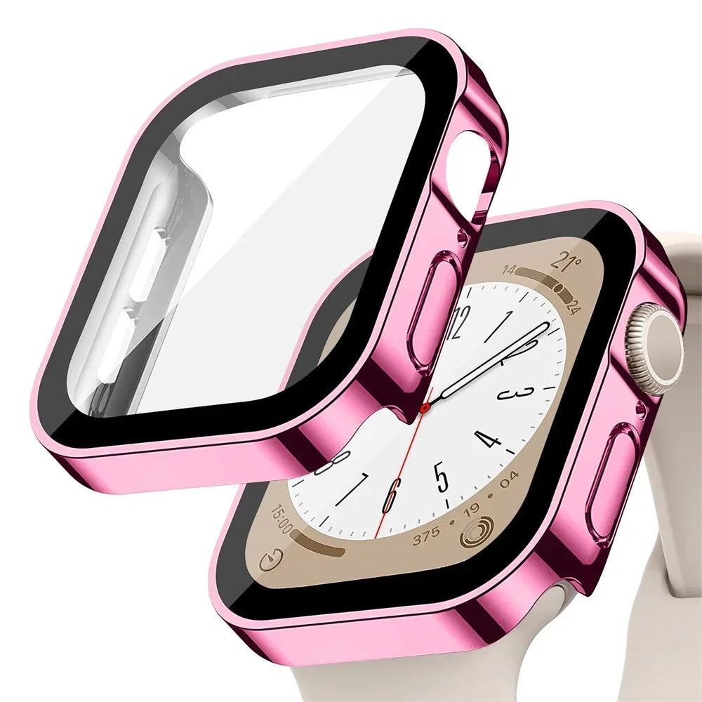 Glass+cover For Apple Watch case series 8 7 6 5 4 se 44mm 45mm 41mm 40mm PC Waterproof  Screen Protector apple watch Accessories