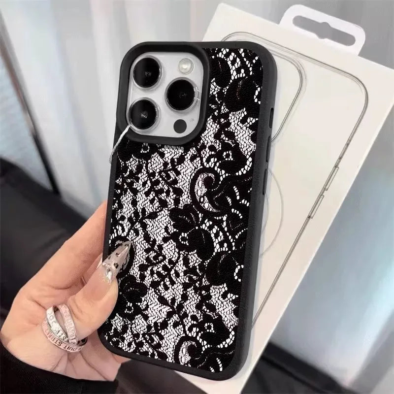 Elegant Black Lace Floral Pattern Phone Case For iPhone 17 Case iPhone 13 16 15 11 12 14 Pro Max X XS XR 17 Air 16E Soft Cover