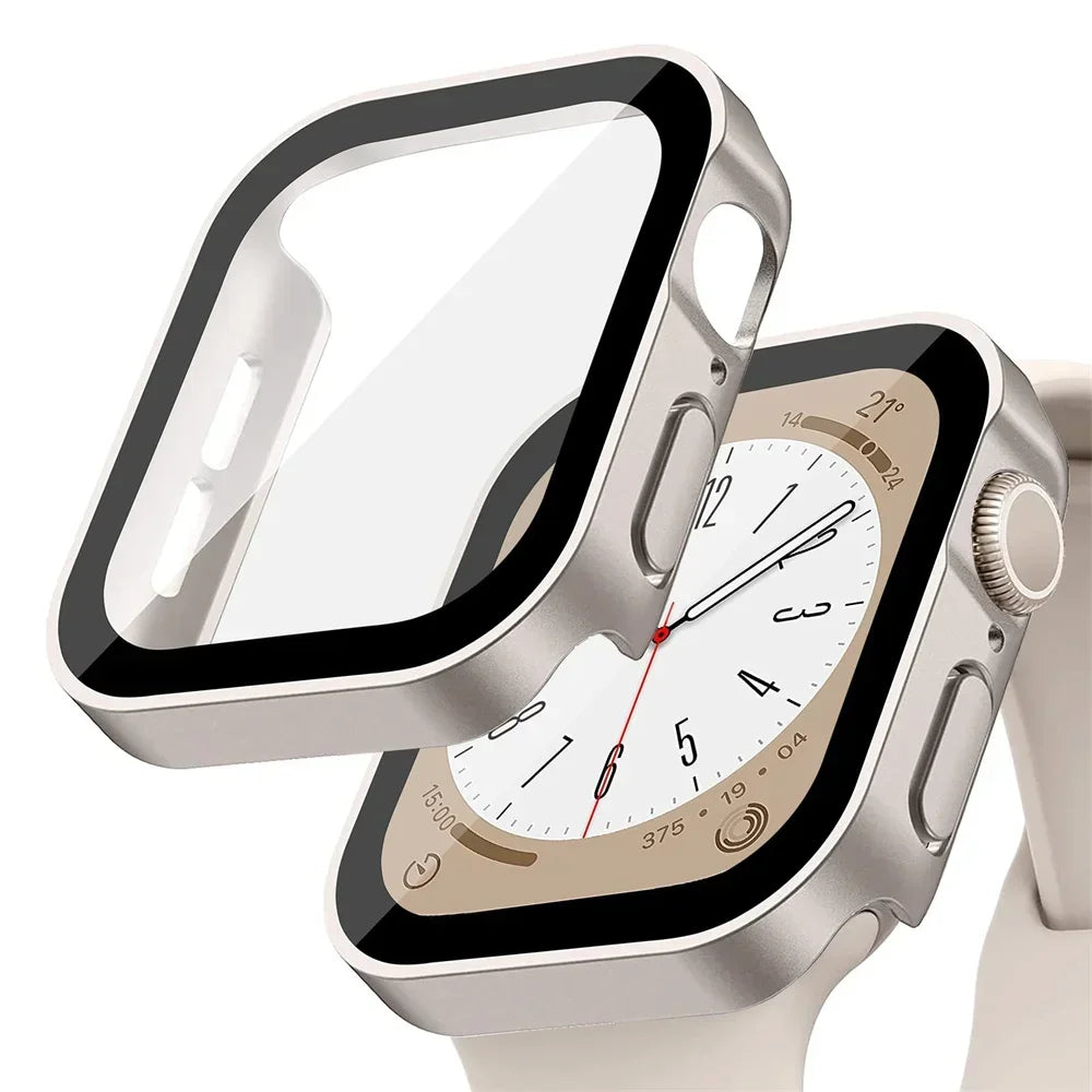 Glass+cover For Apple Watch case series 8 7 6 5 4 se 44mm 45mm 41mm 40mm PC Waterproof  Screen Protector apple watch Accessories