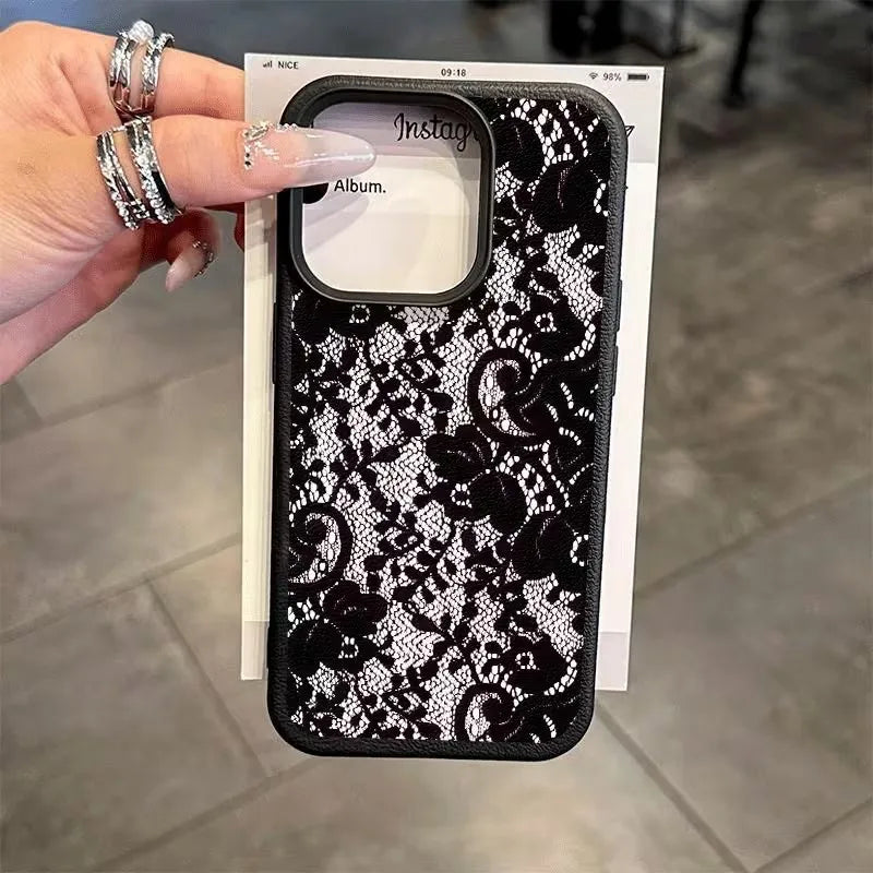 Elegant Black Lace Floral Pattern Phone Case For iPhone 17 Case iPhone 13 16 15 11 12 14 Pro Max X XS XR 17 Air 16E Soft Cover