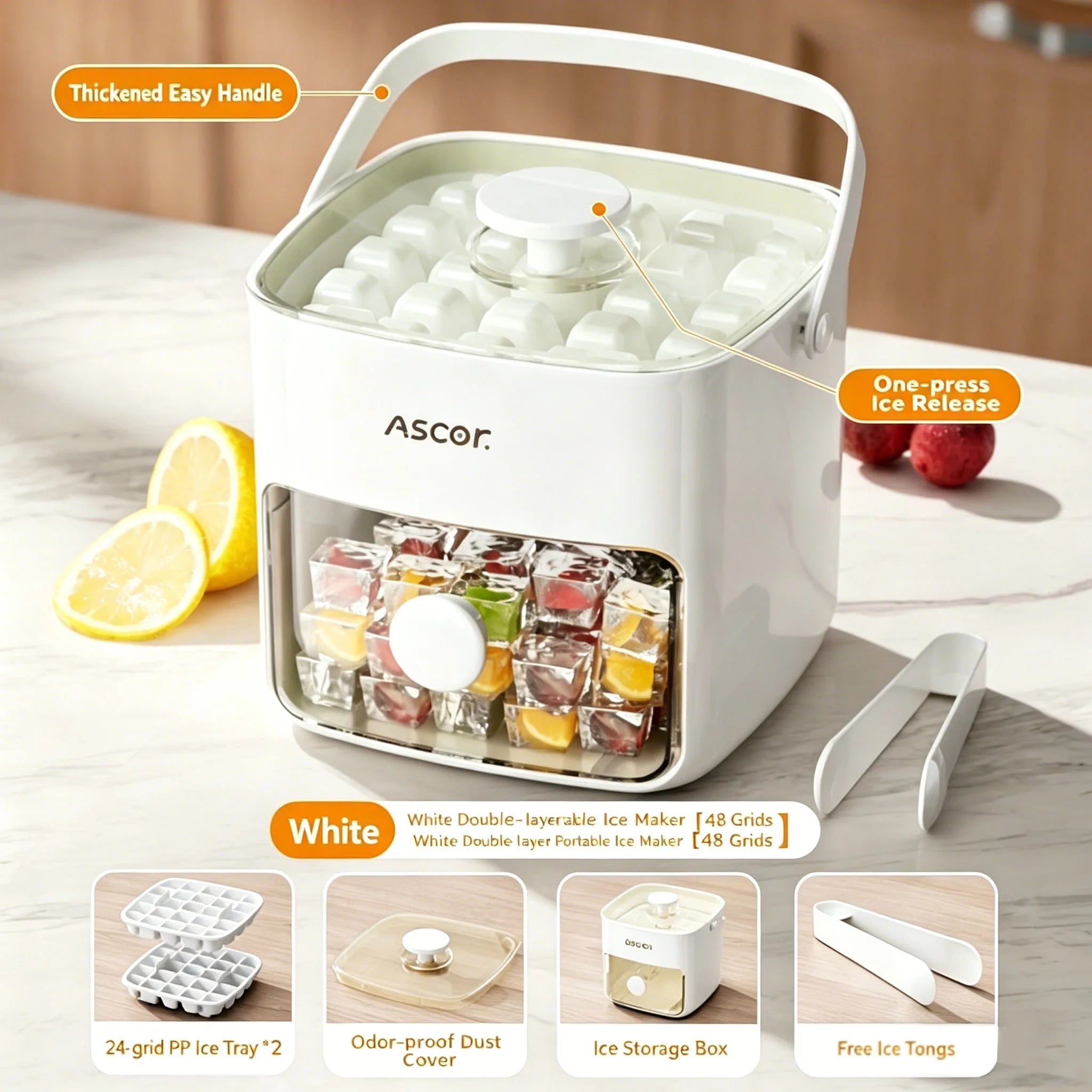 Double Layer Ice Cube Maker Press Ice Ball Mold Ice Tray with Storage Box Refrigerator Homemade DIY Ice Maker for Home Kitchen