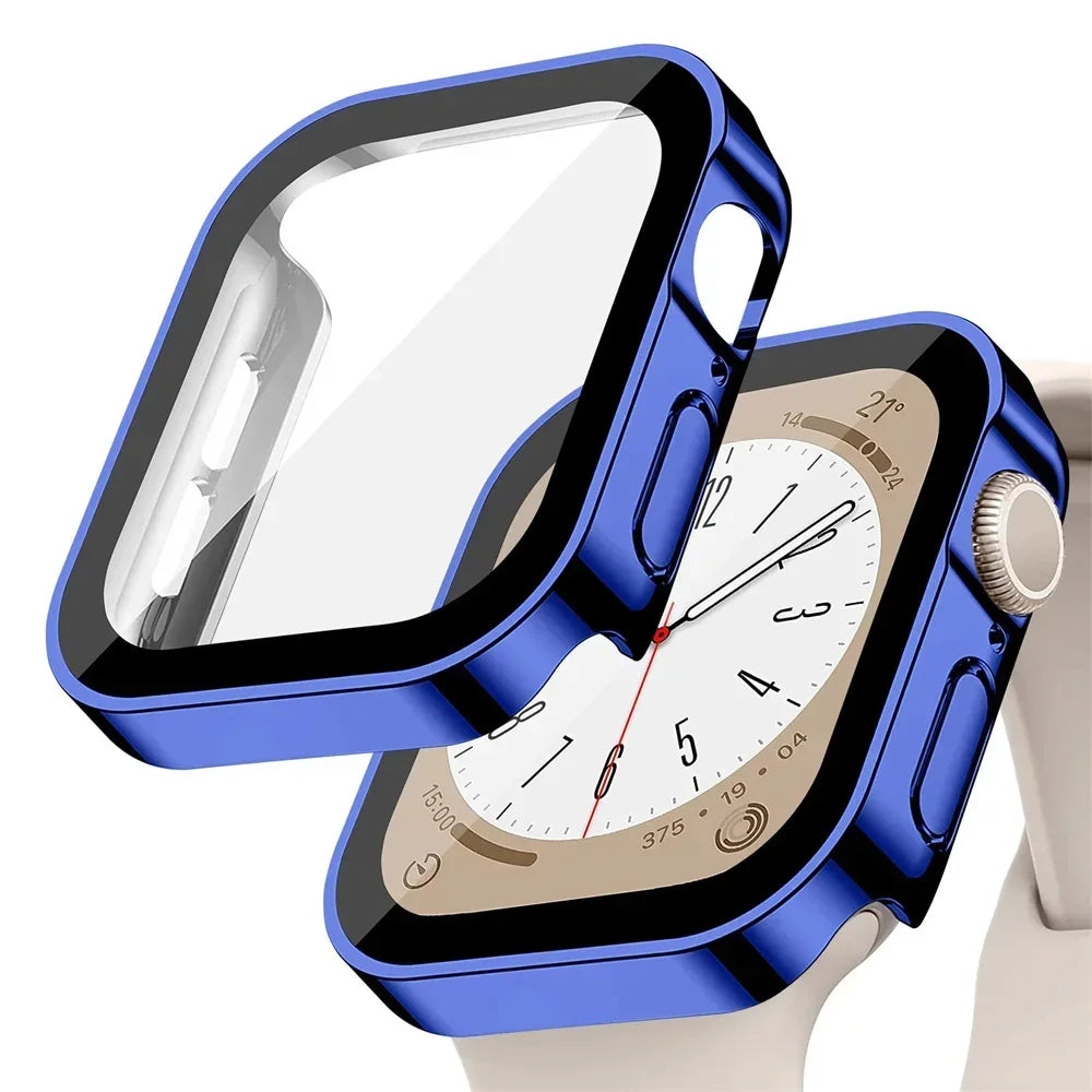 Glass+cover For Apple Watch case series 8 7 6 5 4 se 44mm 45mm 41mm 40mm PC Waterproof  Screen Protector apple watch Accessories