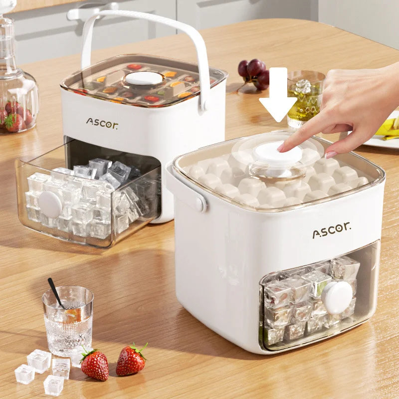 Double Layer Ice Cube Maker Press Ice Ball Mold Ice Tray with Storage Box Refrigerator Homemade DIY Ice Maker for Home Kitchen