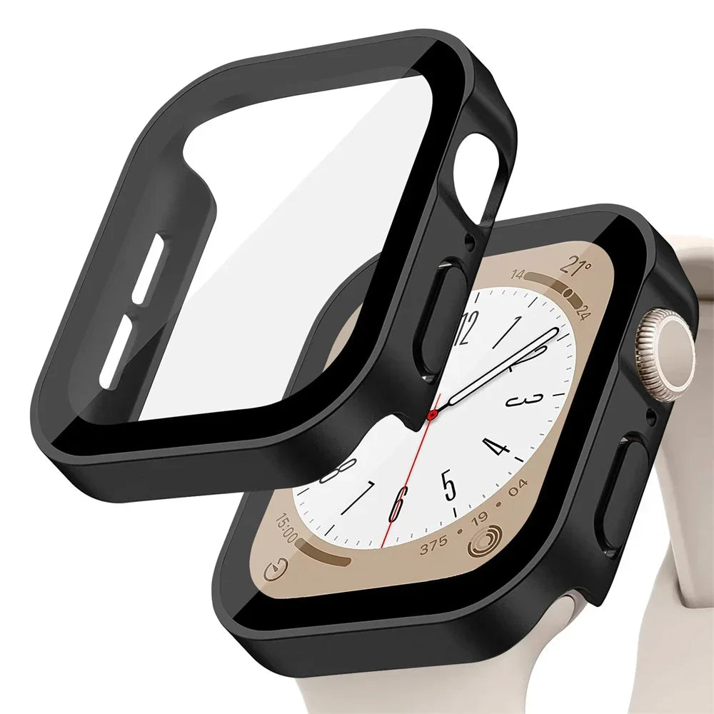 Glass+cover For Apple Watch case series 8 7 6 5 4 se 44mm 45mm 41mm 40mm PC Waterproof  Screen Protector apple watch Accessories