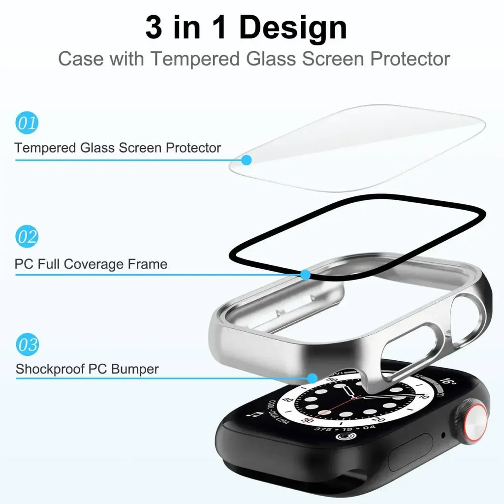 Tempered Glass+Case for Apple Watch Series 10 42mm 46mm Matte PC Bumper Screen Protector for Apple Watch Accessories Series 10