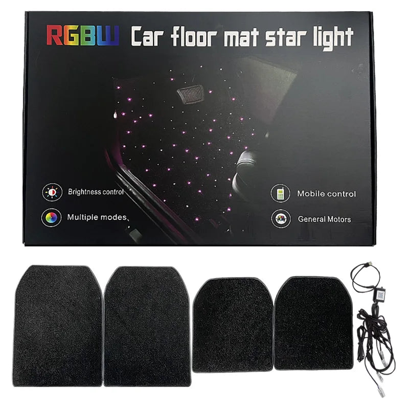 4PCS/SET RGB Fiber Optic Twinkle Stars Car Mats WaterProof Star Light USB Car LED Rugs APP Control Decoration Atmosphere Light