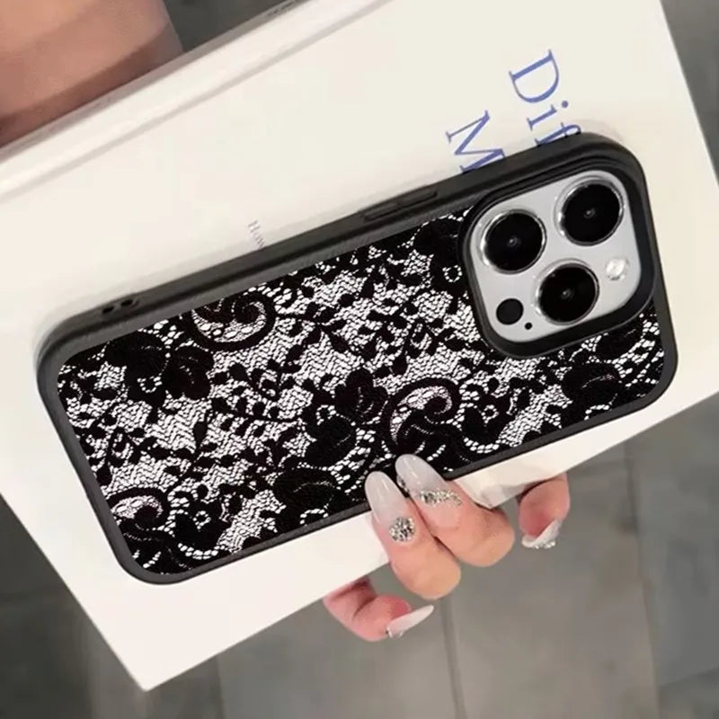 Elegant Black Lace Floral Pattern Phone Case For iPhone 17 Case iPhone 13 16 15 11 12 14 Pro Max X XS XR 17 Air 16E Soft Cover