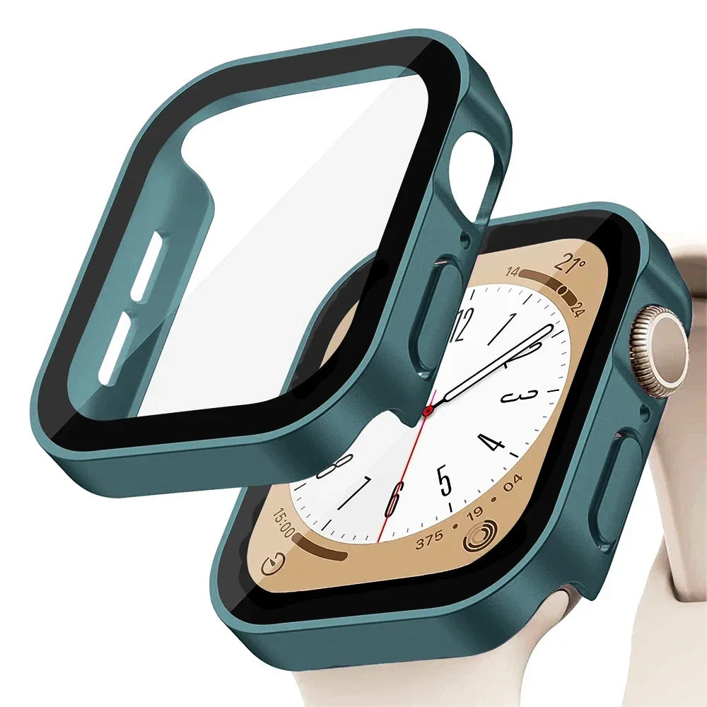Glass+cover For Apple Watch case series 8 7 6 5 4 se 44mm 45mm 41mm 40mm PC Waterproof  Screen Protector apple watch Accessories