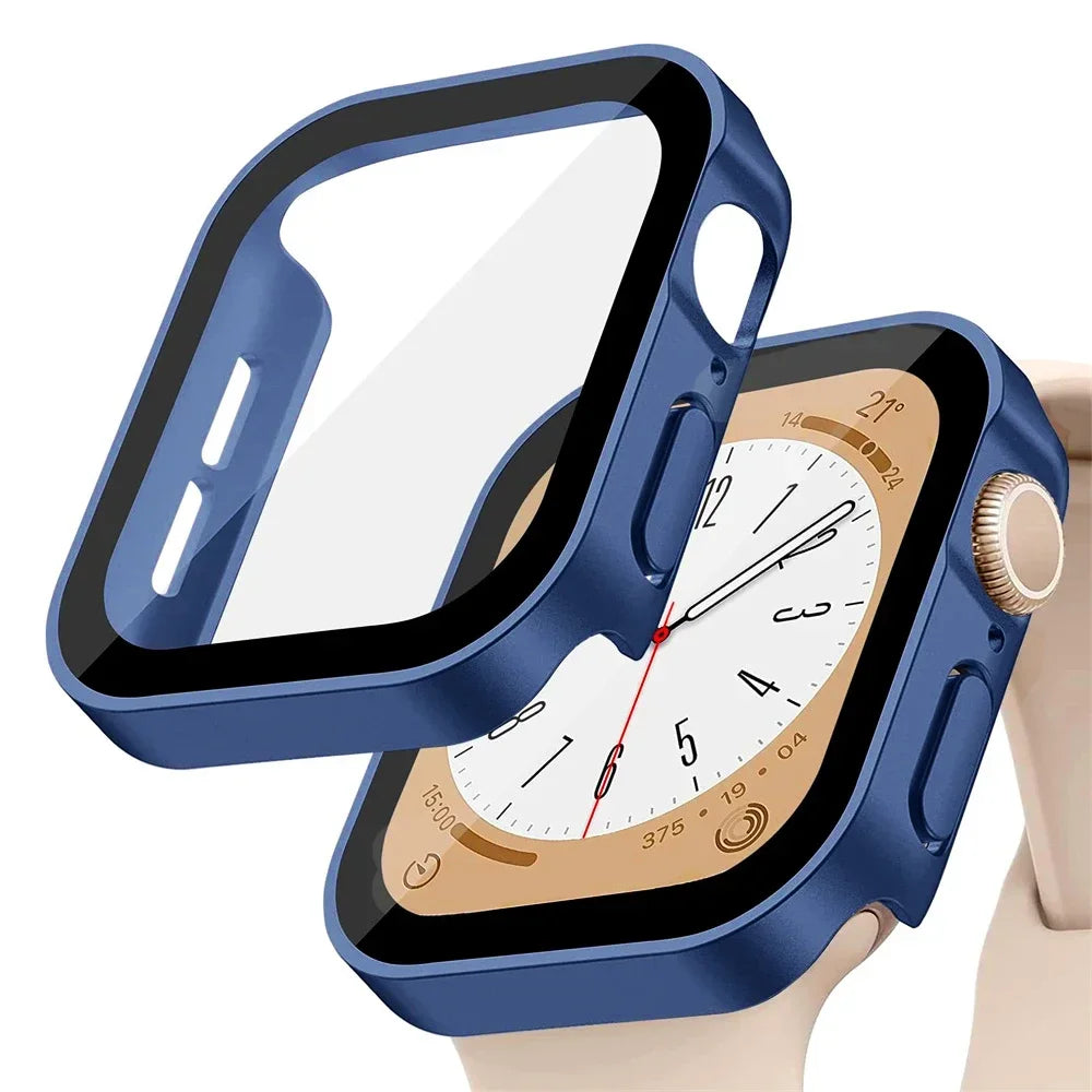 Glass+cover For Apple Watch case series 8 7 6 5 4 se 44mm 45mm 41mm 40mm PC Waterproof  Screen Protector apple watch Accessories