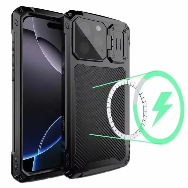 Built-in Magnetic Aluminum Metal Phone Case For iPhone 16 15 Plus 14 Pro Max Shockproof Heavy Duty Screen Lens Protection Cover