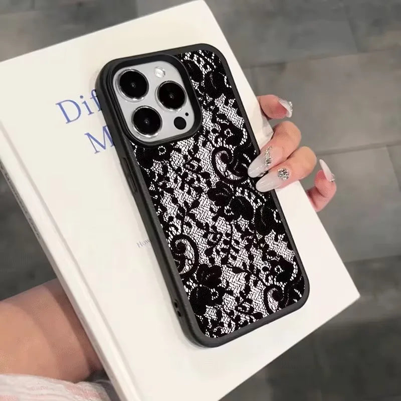 Elegant Black Lace Floral Pattern Phone Case For iPhone 17 Case iPhone 13 16 15 11 12 14 Pro Max X XS XR 17 Air 16E Soft Cover