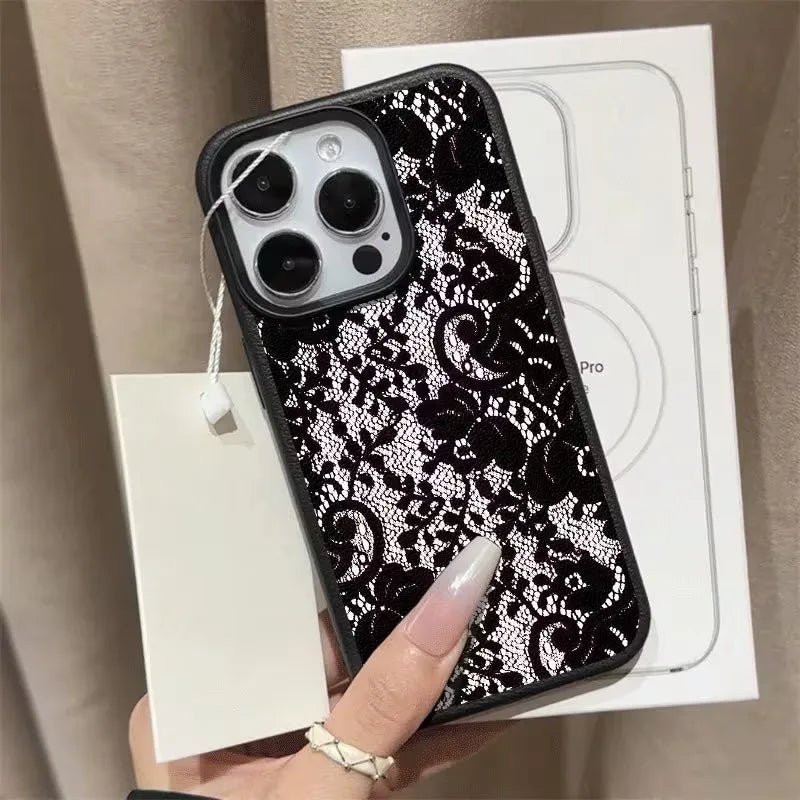 Elegant Black Lace Floral Pattern Phone Case For iPhone 17 Case iPhone 13 16 15 11 12 14 Pro Max X XS XR 17 Air 16E Soft Cover