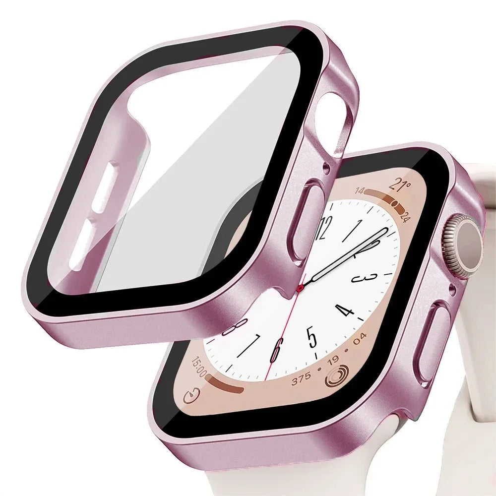 Glass+cover For Apple Watch case series 8 7 6 5 4 se 44mm 45mm 41mm 40mm PC Waterproof  Screen Protector apple watch Accessories