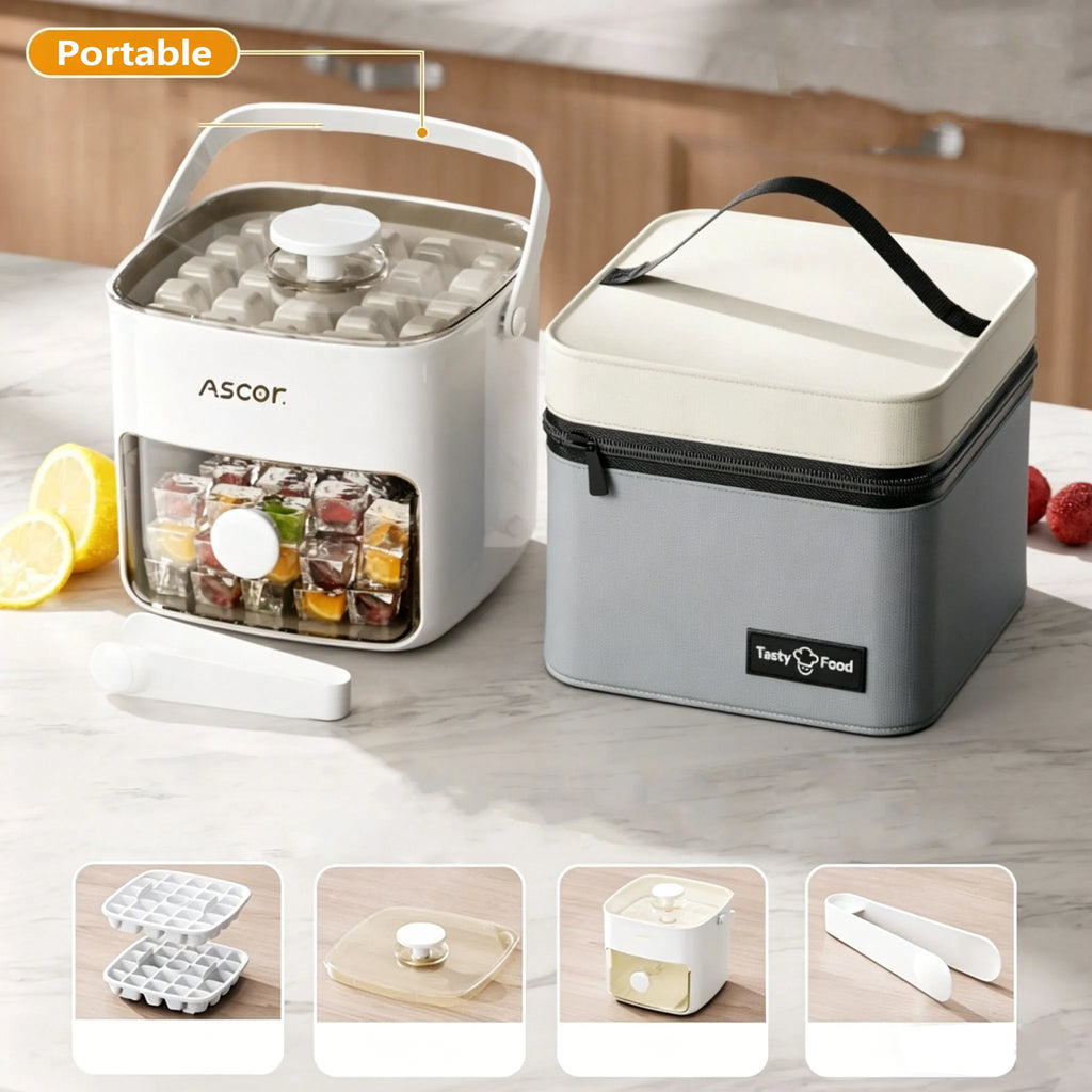 Double Layer Ice Cube Maker Press Ice Ball Mold Ice Tray with Storage Box Refrigerator Homemade DIY Ice Maker for Home Kitchen