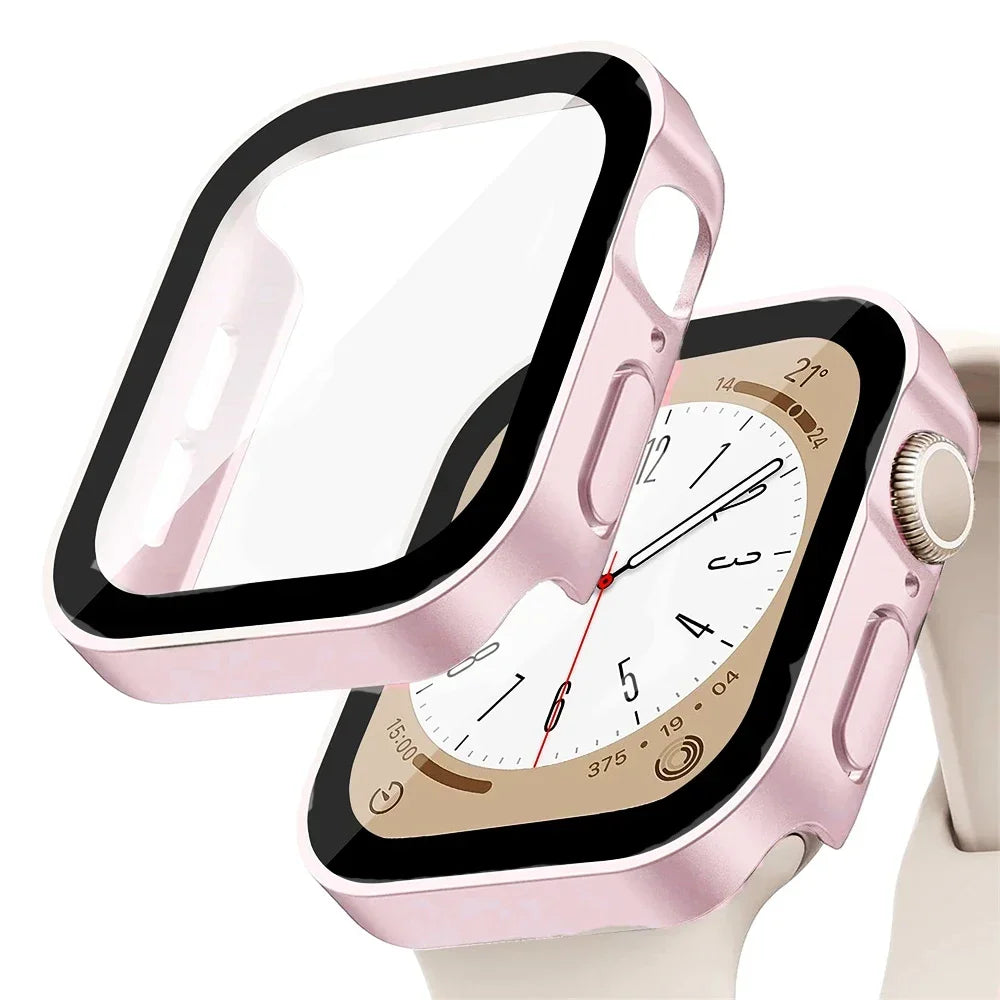 Glass+cover For Apple Watch case series 8 7 6 5 4 se 44mm 45mm 41mm 40mm PC Waterproof  Screen Protector apple watch Accessories