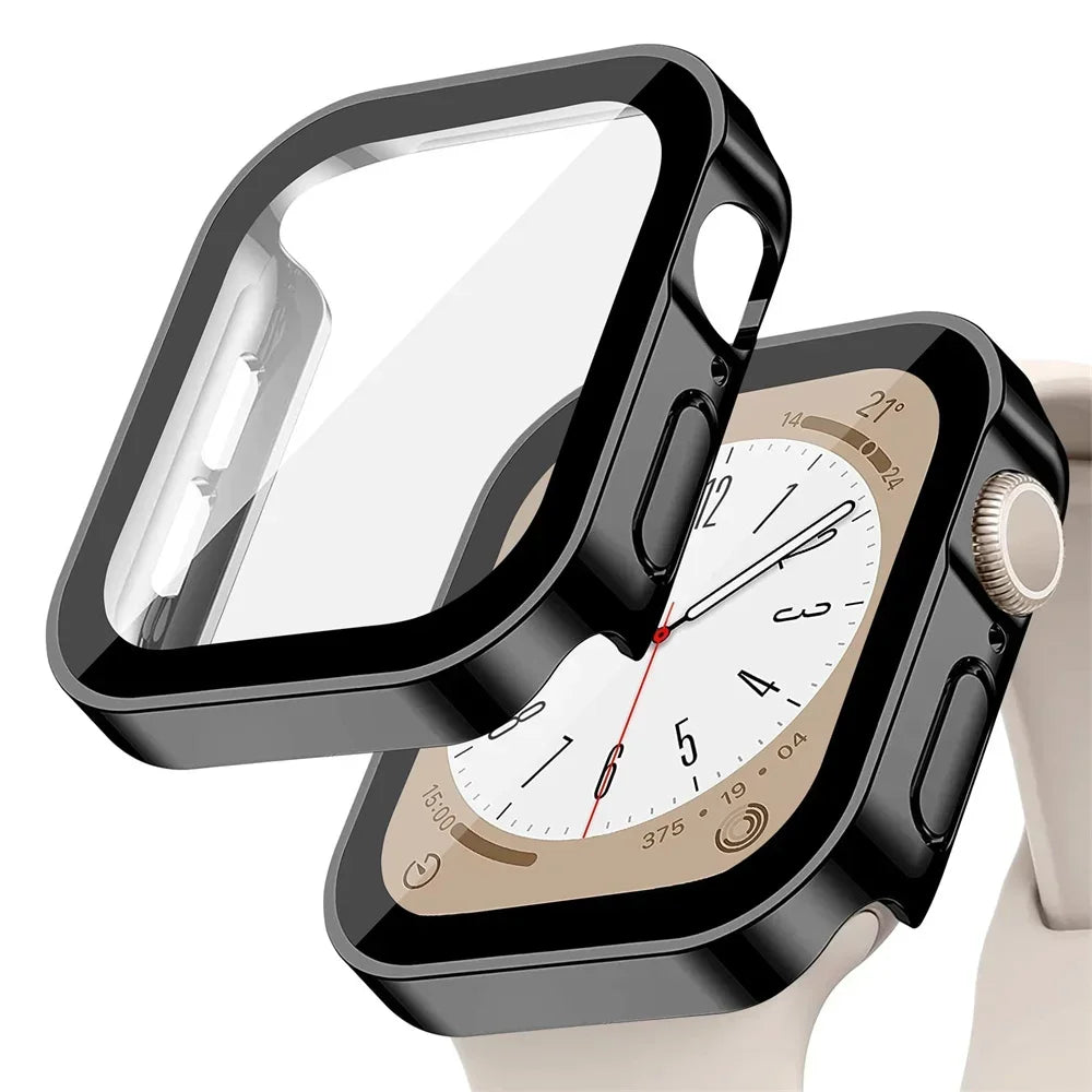 Glass+cover For Apple Watch case series 8 7 6 5 4 se 44mm 45mm 41mm 40mm PC Waterproof  Screen Protector apple watch Accessories