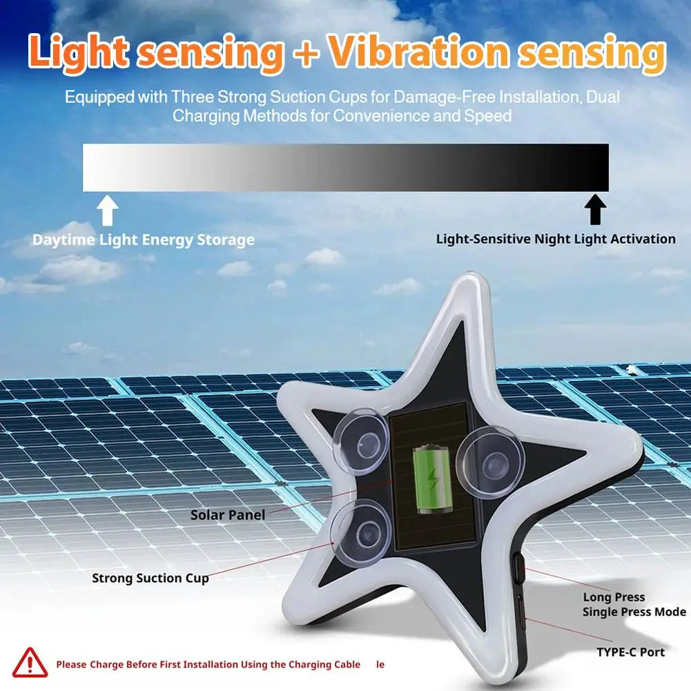 Solar Powered Solar Car Window Lights Car Accessories Star Shaped Wireless Star Car Lights Auto On Off Car Atmosphere Lights