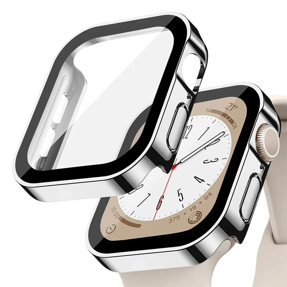 Glass+cover For Apple Watch case series 8 7 6 5 4 se 44mm 45mm 41mm 40mm PC Waterproof  Screen Protector apple watch Accessories