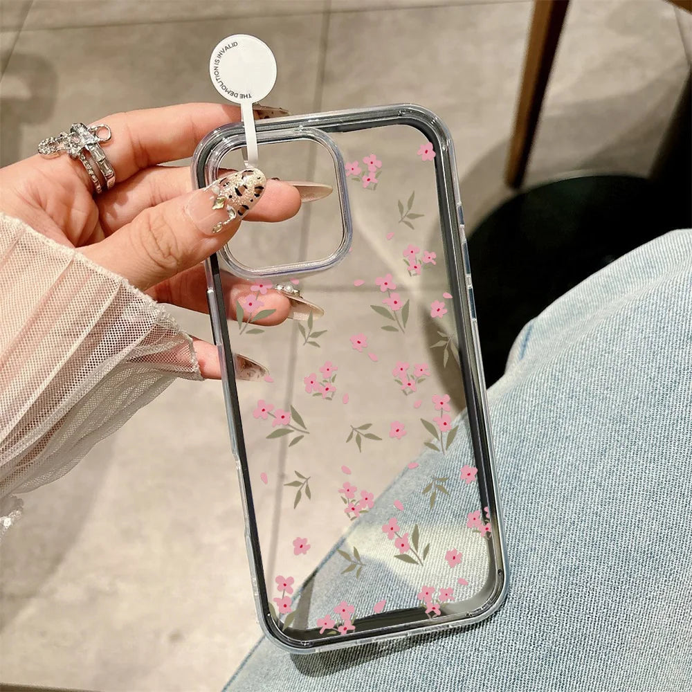 2 in 1 Candy Color Phone Case For iPhone 11 16 17 Pro Max 13 15 14 12 17 Air 17promax Soft TPU Transparent Flower Funda Cover