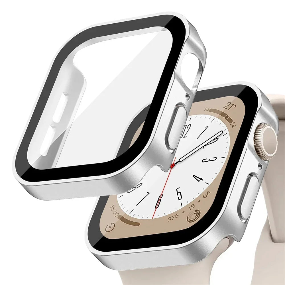 Glass+cover For Apple Watch case series 8 7 6 5 4 se 44mm 45mm 41mm 40mm PC Waterproof  Screen Protector apple watch Accessories