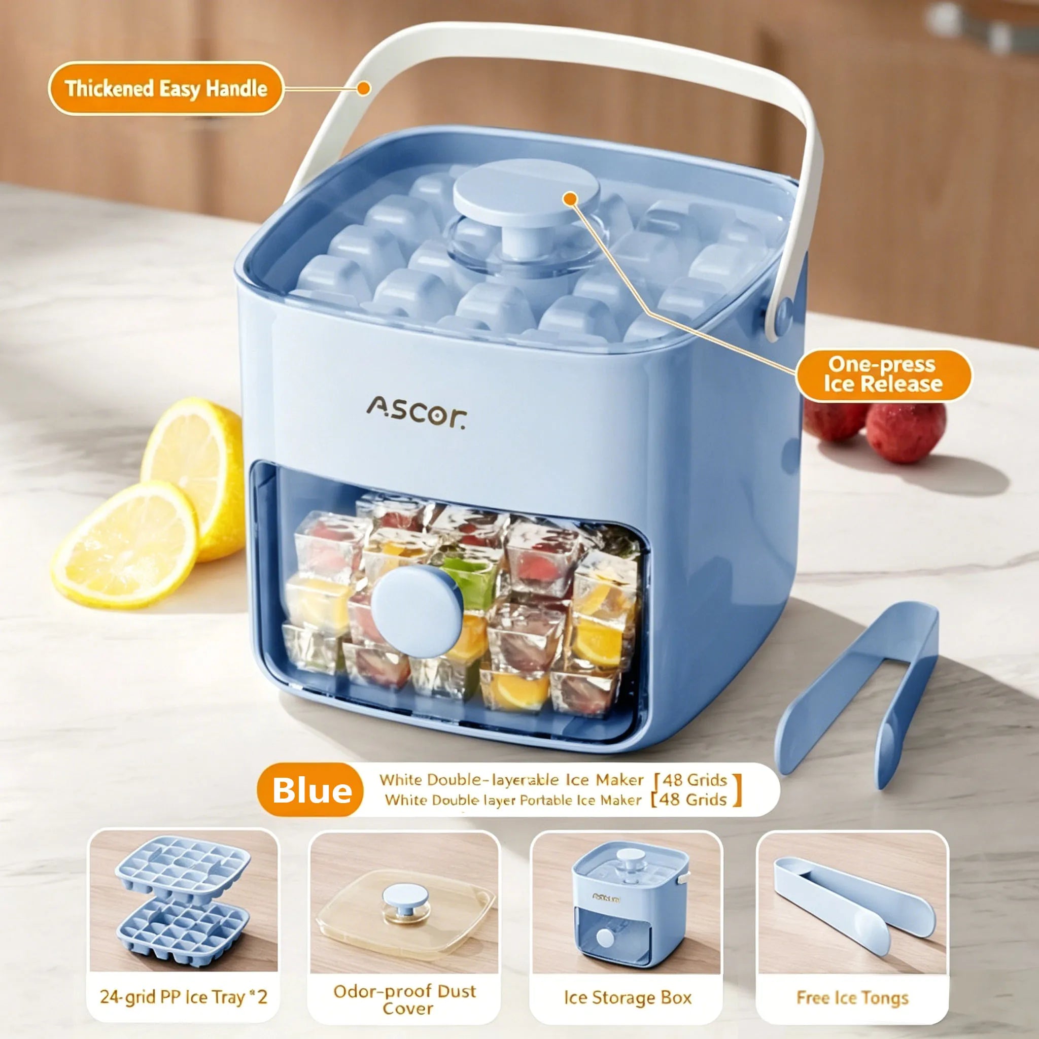 Double Layer Ice Cube Maker Press Ice Ball Mold Ice Tray with Storage Box Refrigerator Homemade DIY Ice Maker for Home Kitchen