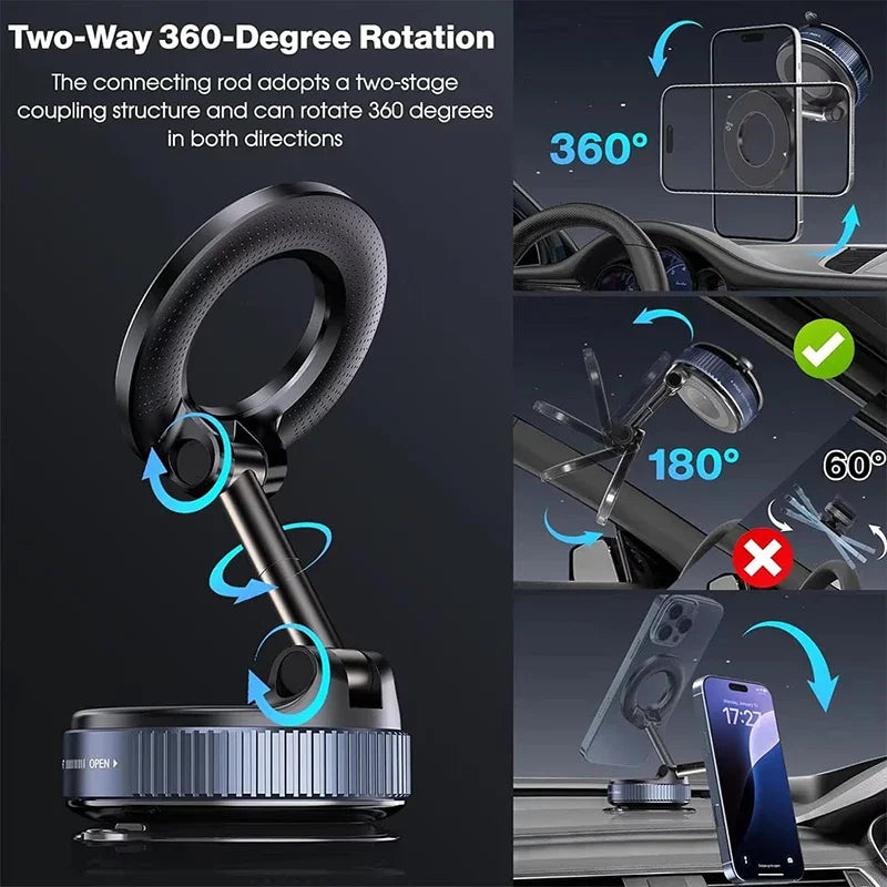 Vacuum Magnet Car Bracket Multi-angles Adjustment Upgraded Strong Magnetic Suck Foldable Car Navigation Portable Phone Holder
