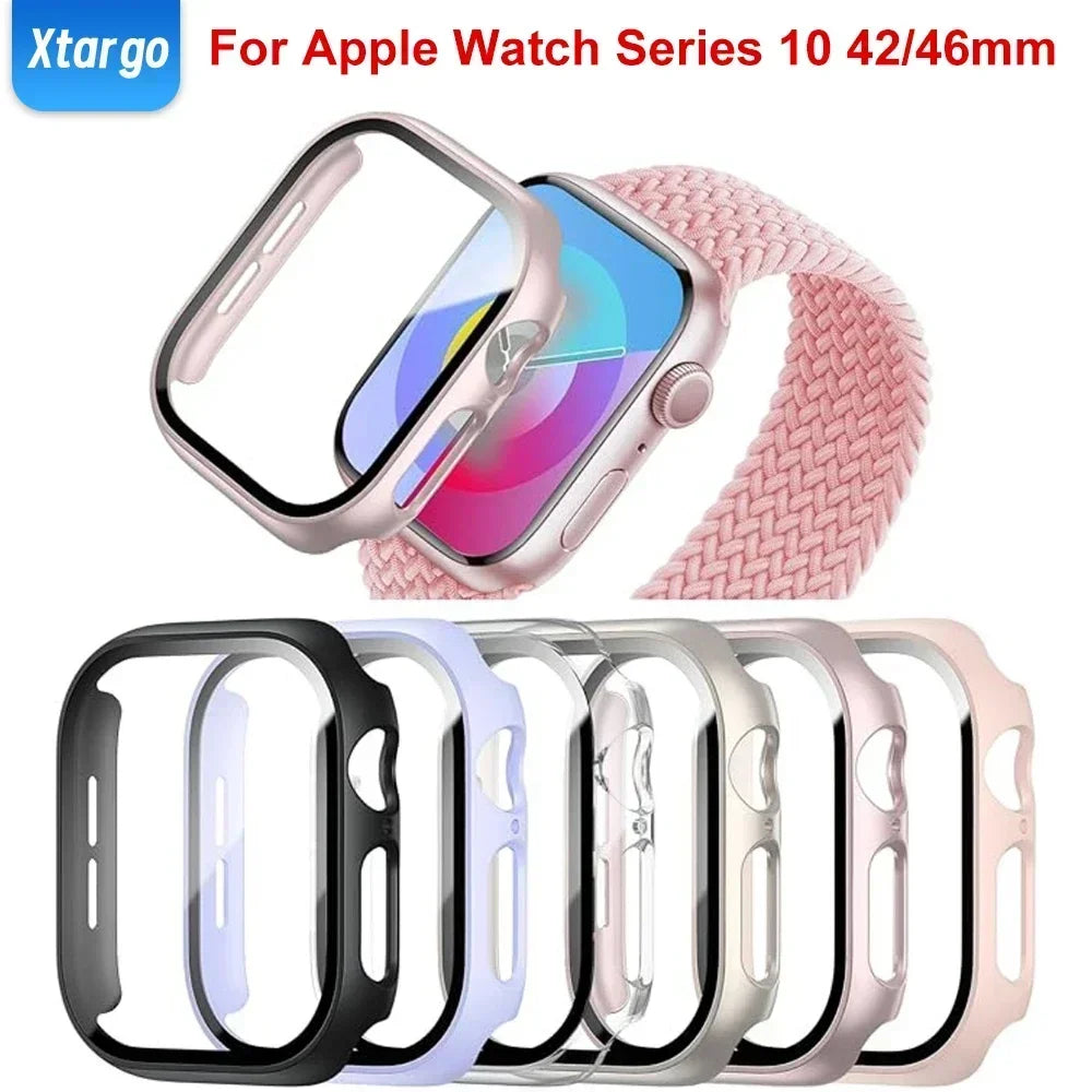 Tempered Glass+Case for Apple Watch Series 10 42mm 46mm Matte PC Bumper Screen Protector for Apple Watch Accessories Series 10
