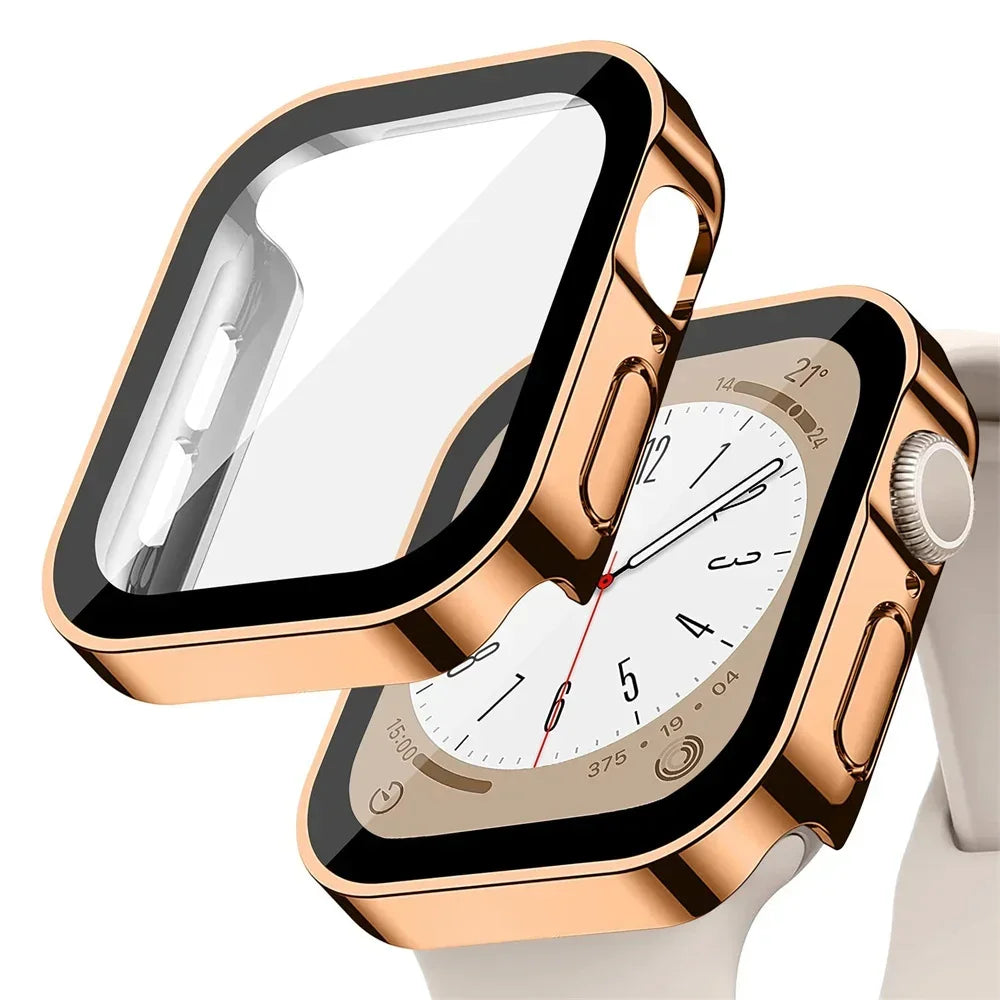 Glass+cover For Apple Watch case series 8 7 6 5 4 se 44mm 45mm 41mm 40mm PC Waterproof  Screen Protector apple watch Accessories