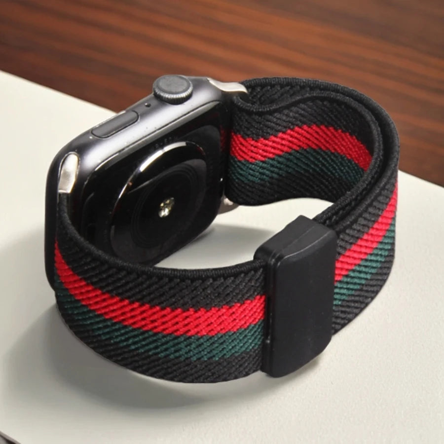 Elastic Loop For Apple Watch Band 45mm 44mm49mm42mm 41mm40mm38mm Magnetic Buckle Nylon Loop for Apple Watch Strap Series9 8 7 6