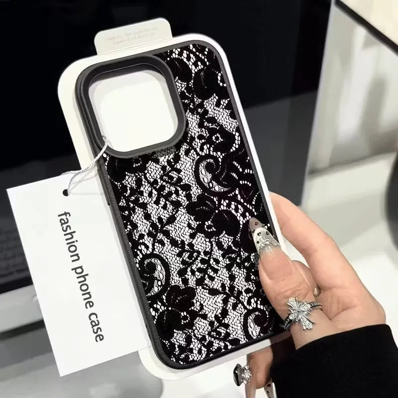 Elegant Black Lace Floral Pattern Phone Case For iPhone 17 Case iPhone 13 16 15 11 12 14 Pro Max X XS XR 17 Air 16E Soft Cover