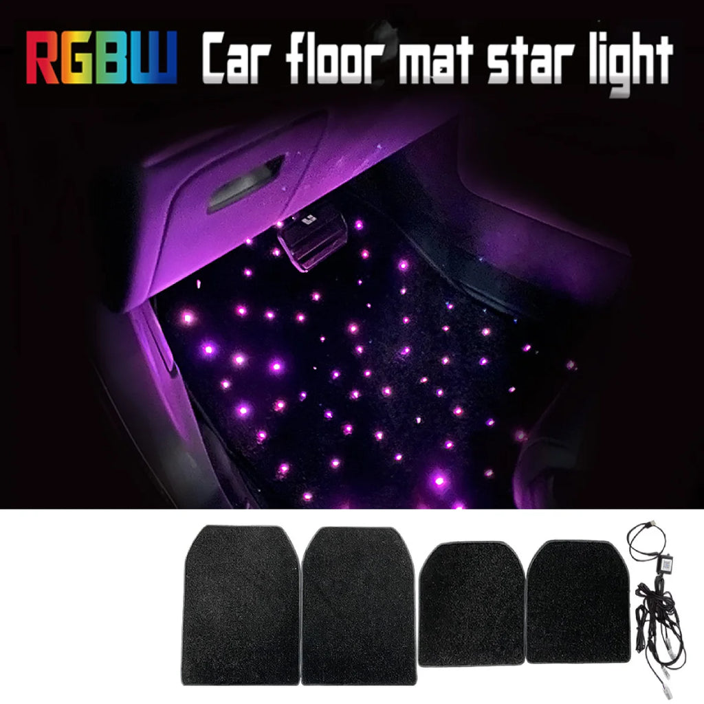 4PCS/SET RGB Fiber Optic Twinkle Stars Car Mats WaterProof Star Light USB Car LED Rugs APP Control Decoration Atmosphere Light