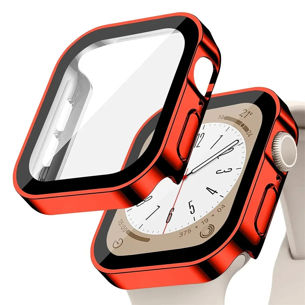 Glass+cover For Apple Watch case series 8 7 6 5 4 se 44mm 45mm 41mm 40mm PC Waterproof  Screen Protector apple watch Accessories