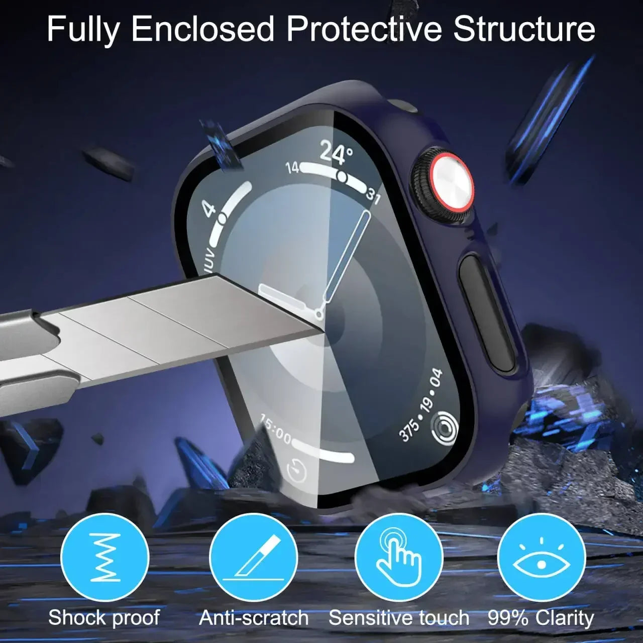 Tempered Glass+Case for Apple Watch Series 10 42mm 46mm Matte PC Bumper Screen Protector for Apple Watch Accessories Series 10