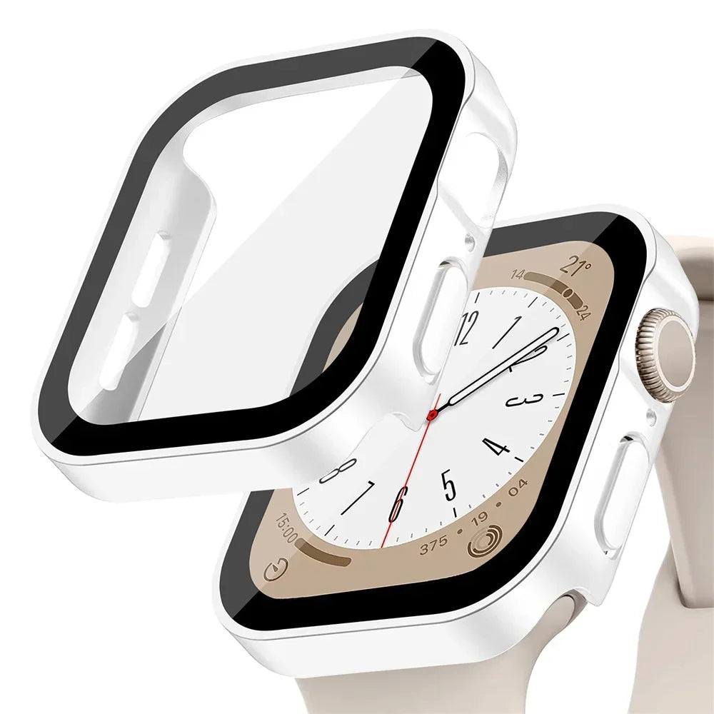 Glass+cover For Apple Watch case series 8 7 6 5 4 se 44mm 45mm 41mm 40mm PC Waterproof  Screen Protector apple watch Accessories