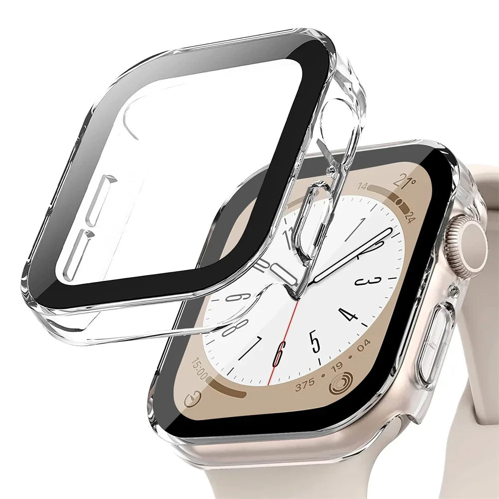 Glass+cover For Apple Watch case series 8 7 6 5 4 se 44mm 45mm 41mm 40mm PC Waterproof  Screen Protector apple watch Accessories