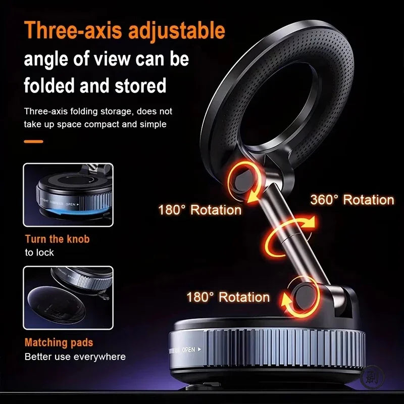 Vacuum Magnet Car Bracket Multi-angles Adjustment Upgraded Strong Magnetic Suck Foldable Car Navigation Portable Phone Holder