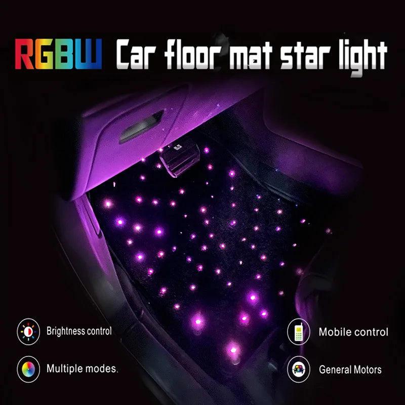 Kevanly RGB Fiber Optic Twinkle Stars Car Mats WaterProof Star Light USB Car LED Rugs APP Control Decoration Atmosphere Light