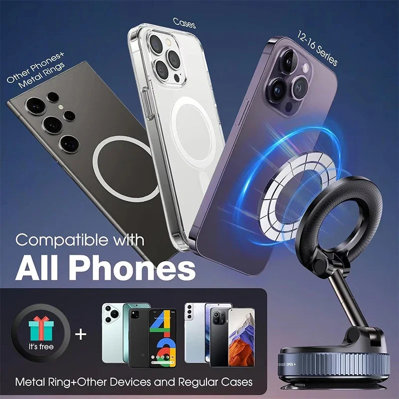 Vacuum Magnet Car Bracket Multi-angles Adjustment Upgraded Strong Magnetic Suck Foldable Car Navigation Portable Phone Holder