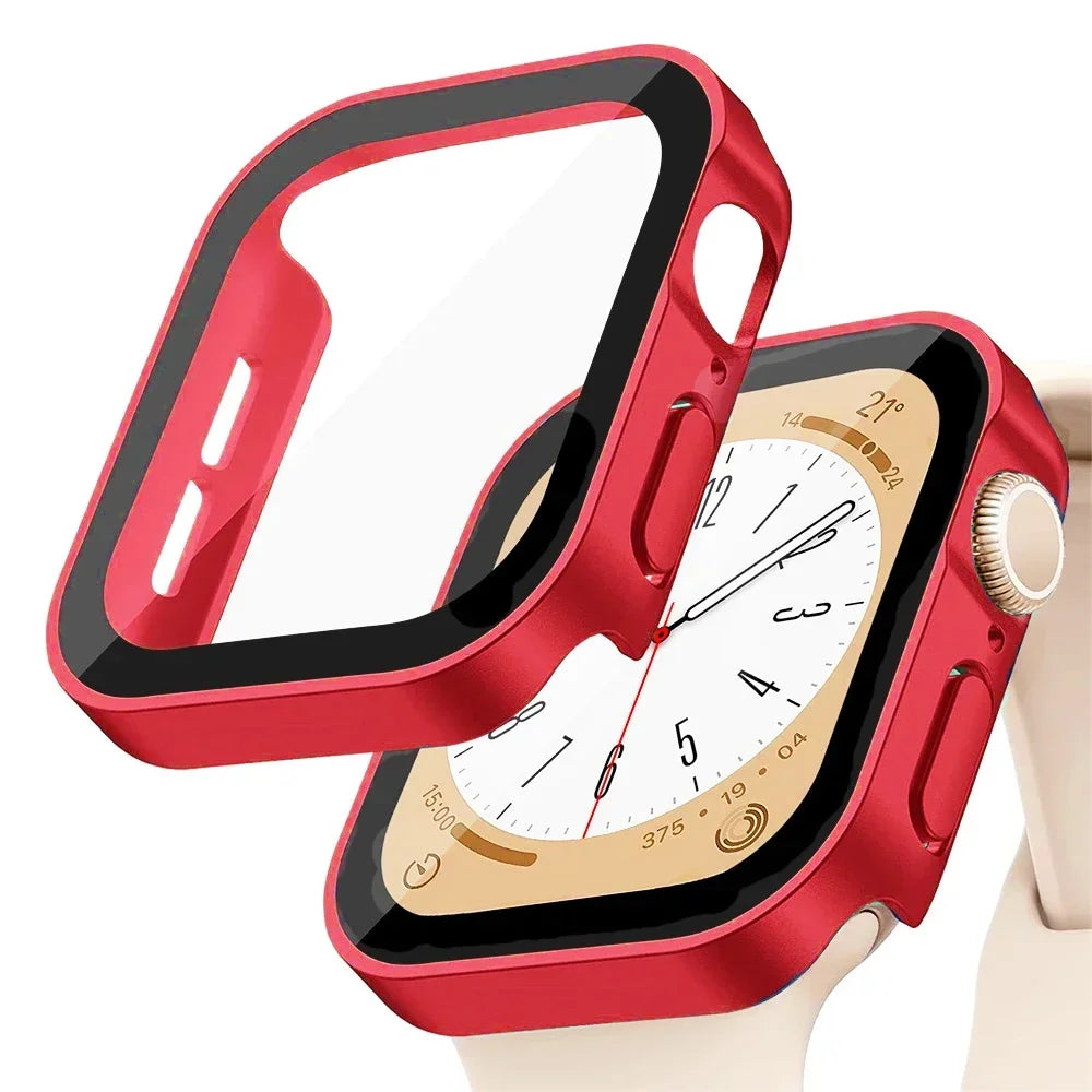 Glass+cover For Apple Watch case series 8 7 6 5 4 se 44mm 45mm 41mm 40mm PC Waterproof  Screen Protector apple watch Accessories