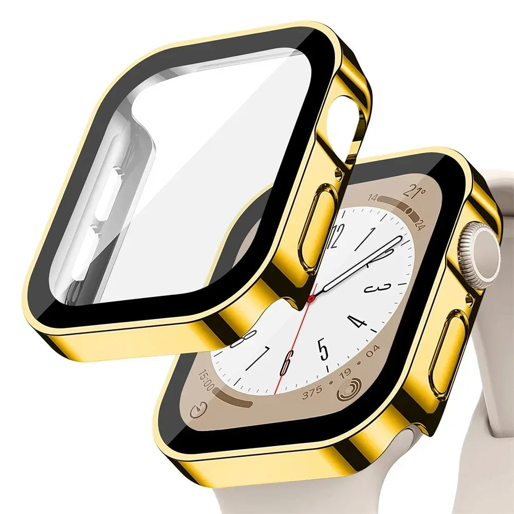 Glass+cover For Apple Watch case series 8 7 6 5 4 se 44mm 45mm 41mm 40mm PC Waterproof  Screen Protector apple watch Accessories