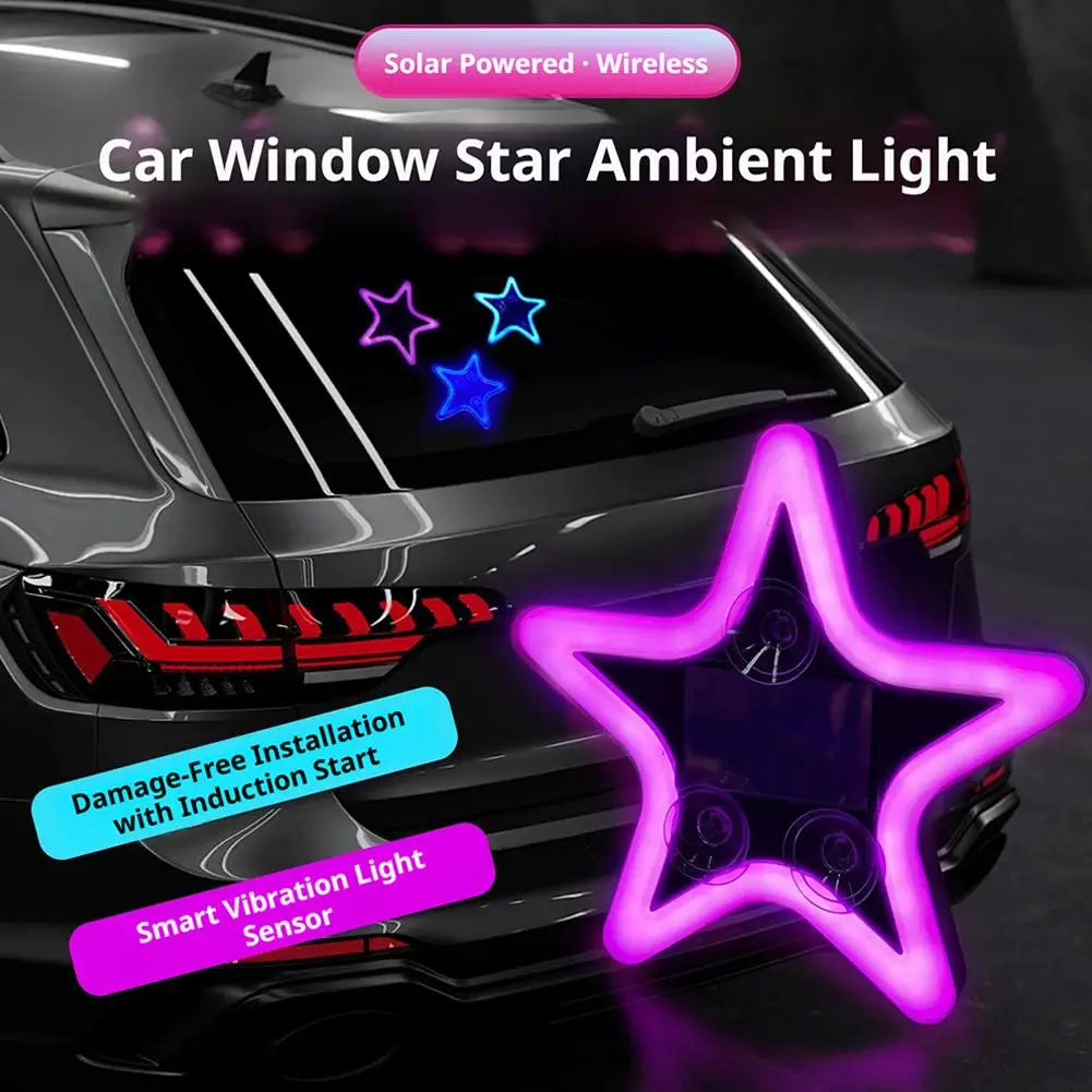 Solar Powered Solar Car Window Lights Car Accessories Star Shaped Wireless Star Car Lights Auto On Off Car Atmosphere Lights